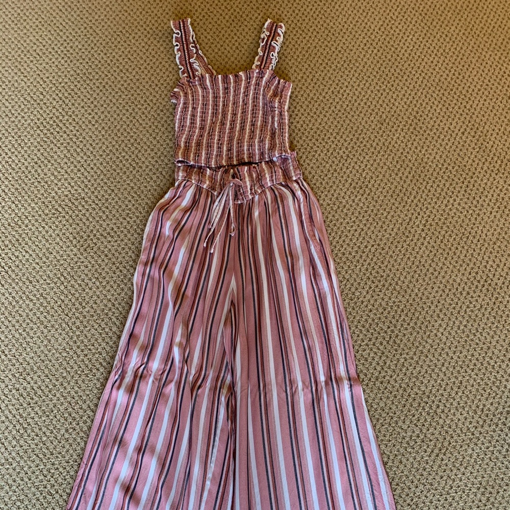 Hollister pink striped crop top and pants set